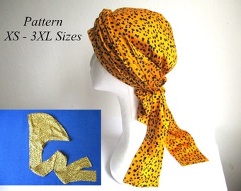 summer chemo headscarf/ alopecia turban, PDF sewing pattern (XS - 3XL sizes) with photo tutorial, for woman and girl