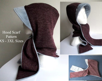 winter jersey chemo hood scarf with fleece lining and visor/ PDF sewing pattern (XS - 3XL sizes) + photo tutorial/ for woman and girl