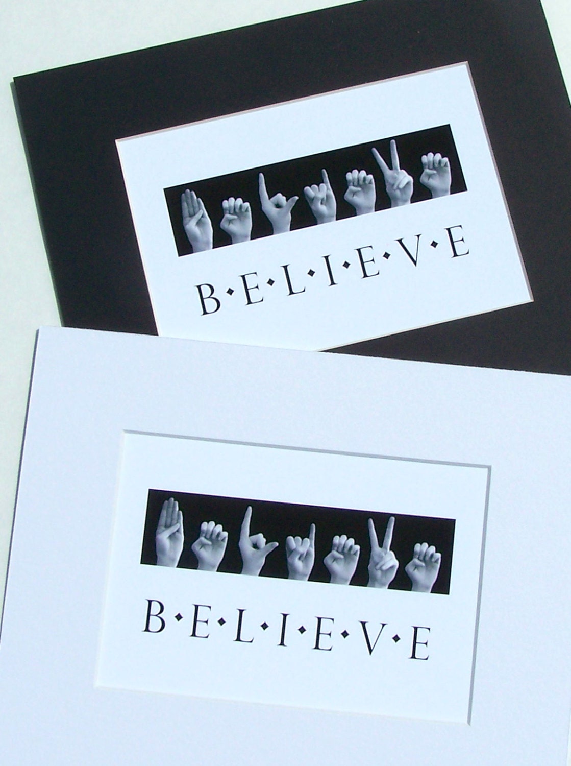 BELIEVE ASL American Sign Language Letters Black & White Photo Art 5x7 Print in 8x10 Mat