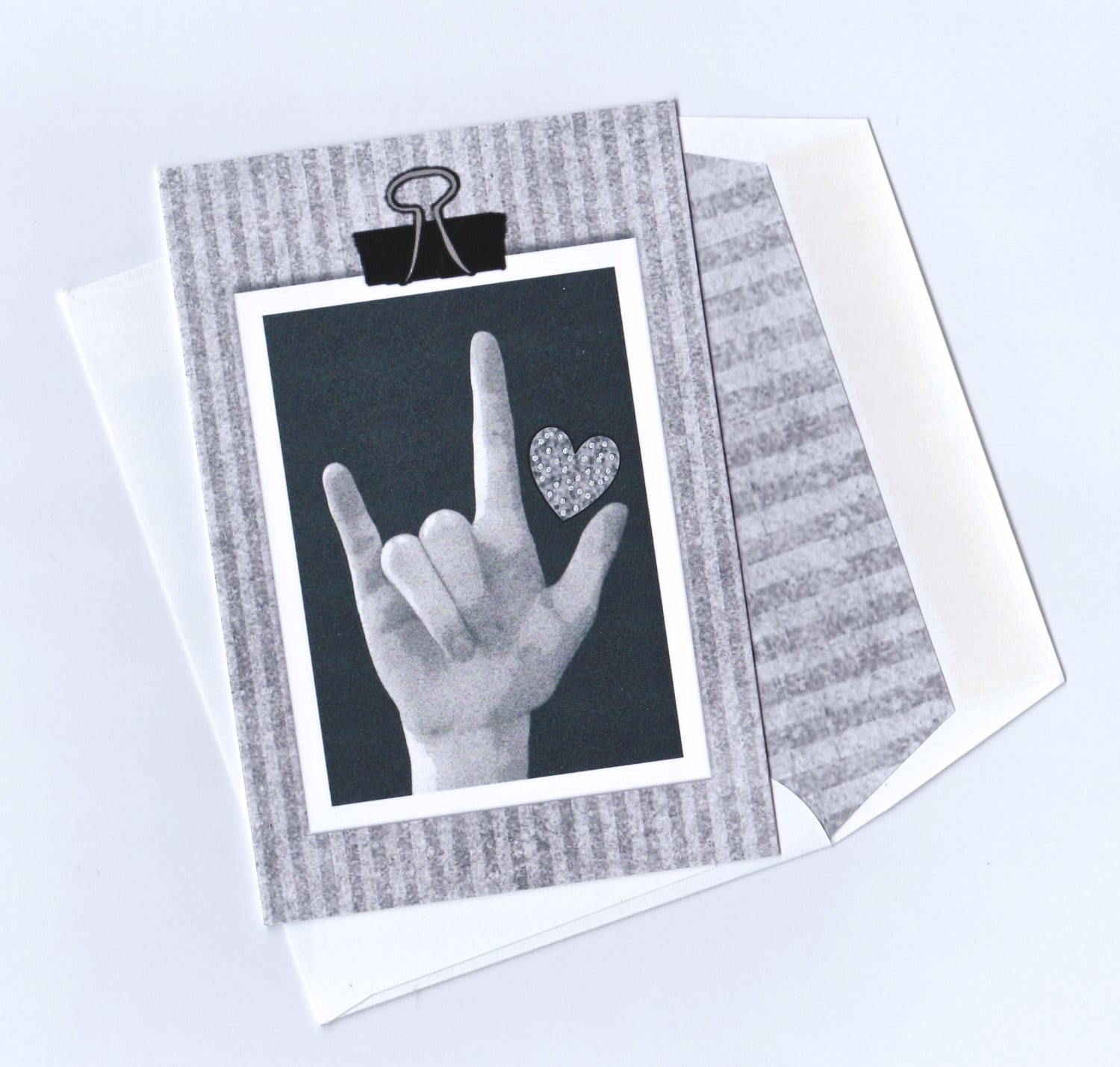 Asl I Love You American Sign Language B W Clipboard Blank Note Card Love