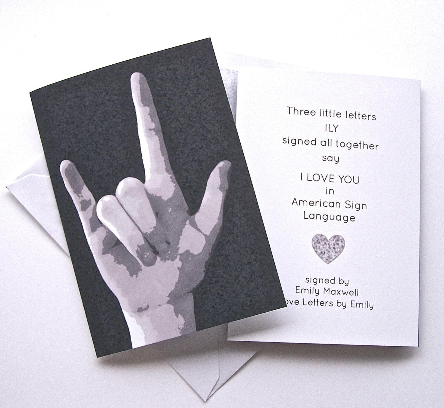 Paper Love Asl I Love You American Sign Language B W Clipboard Blank Note Card Greeting Cards