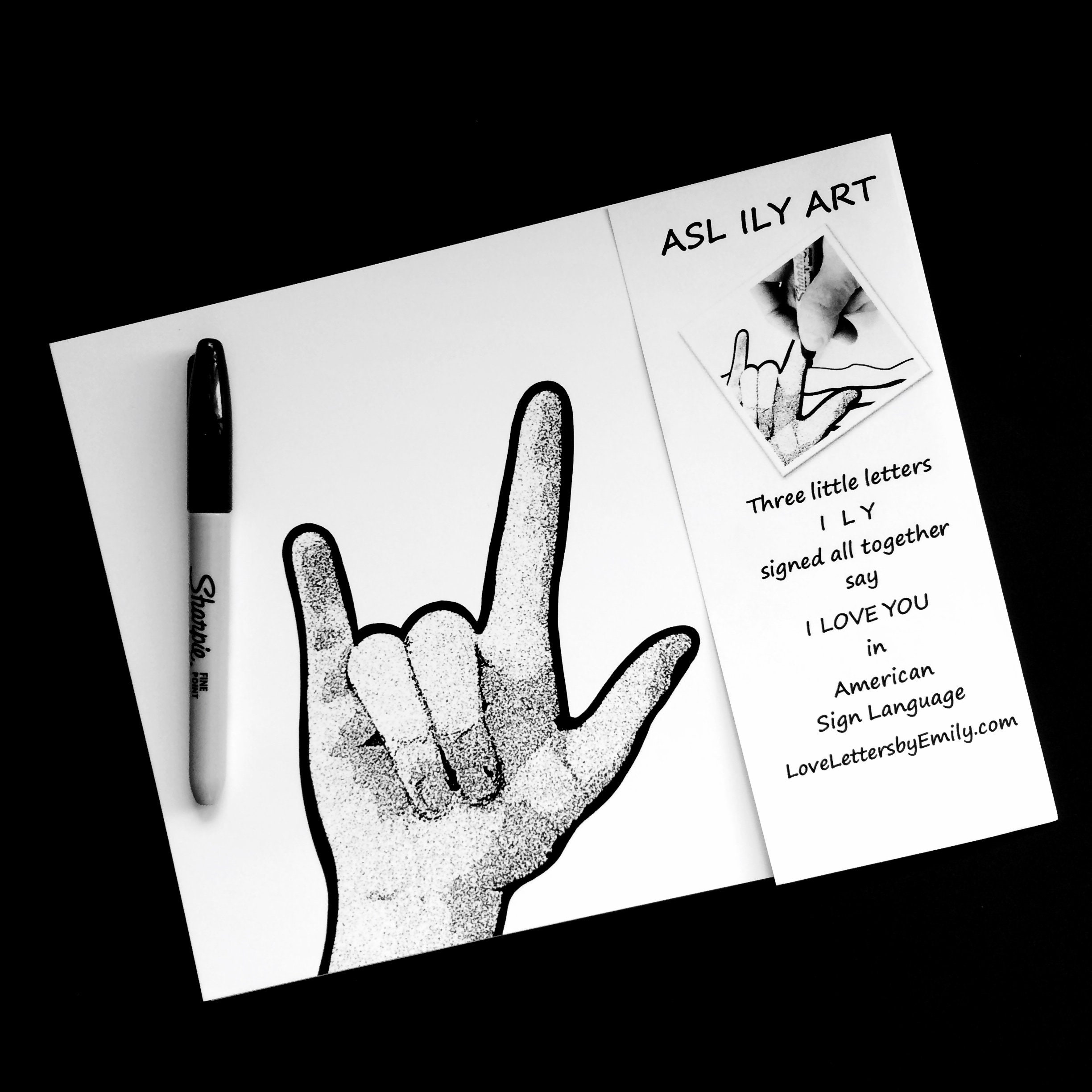 Asl I Love You Sharpie Art American Sign Language Black And White Design It Yourself Art Ready To Frame