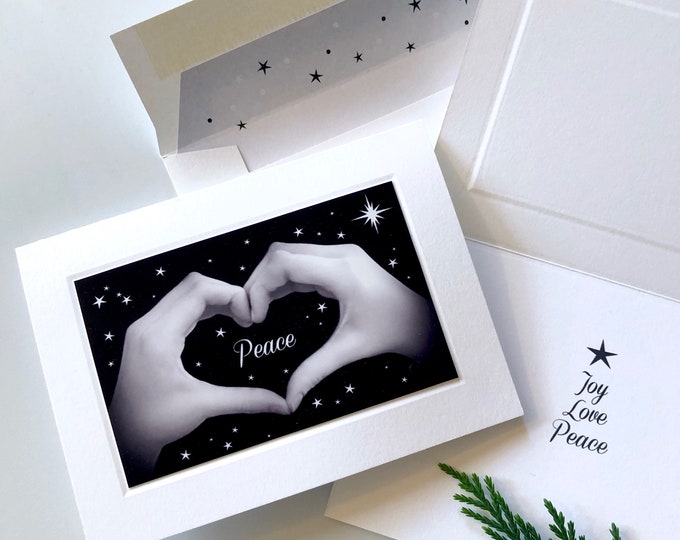 JOY Love Peace - Heart Hands Sign Language Card - Black & White Photo - Holiday Card - Individual Greeting Cards and Boxed Sets
