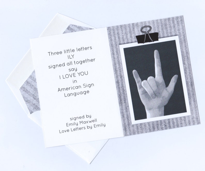 Paper Love Asl I Love You American Sign Language B W Clipboard Blank Note Card Greeting Cards