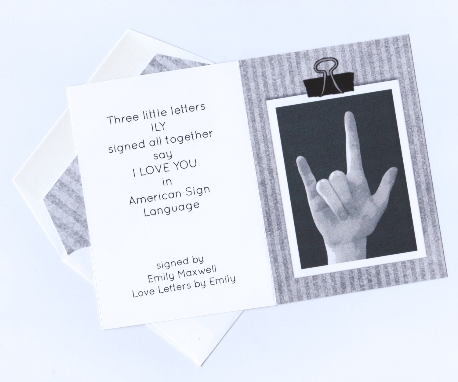 Asl I Love You American Sign Language B W Clipboard Blank Note Card Love