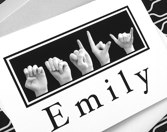 Custom Order ASL American Sign Language Letters NAME - Black & White Print plus Digital File