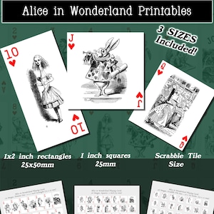 Alice in Wonderland Playing Cards, Squares and Rectangles with 3 sizes included! Download and print upon purchase