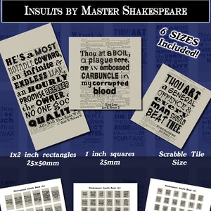 Shakespeare Insults, #1, Squares and Rectangles with 6 sizes included! Download and print upon purchase