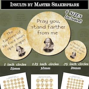 Shakespeare Insults, #2, Round images with 6 sizes included! Download and print upon purchase