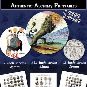 Alchemy Ephemera, Discovery of Witches, Round images with 6 sizes included! Download and print upon purchase