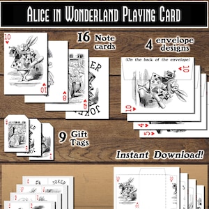 Juego de cartas, juego de papelería Alicia en el país de las maravillas, descargar e imprimir al realizar la compra