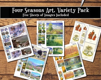 Four Seasons Art Prints, Bundle, Five Sheets included, Download and print upon purchase