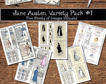 Jane Austen Books, Bundle, Five Sheets included., Download and print upon purchase