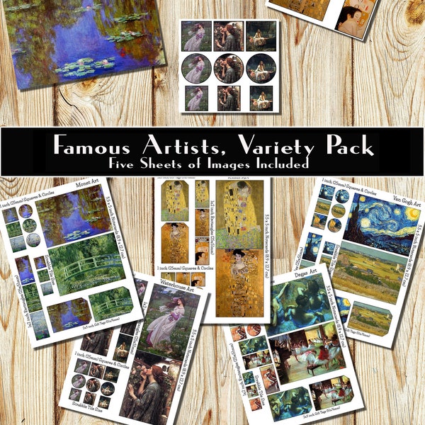 Famous Artists Prints, Bundle, Includes Monet, Van Gogh, Renoir, Klimt, and Waterhouse, Download and print upon purchase