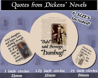 Dickens' Novels, Quotes, Round images with 6 sizes included! Download and print upon purchase