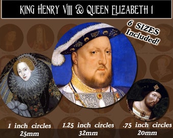 Tudor Portraits, King Henry VIII and Queen Elizabeth I, Round images with 6 sizes included! Download and print upon purchase