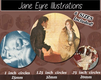 Jane Eyre Illustrations, Round images with 6 sizes included! Download and print upon purchase