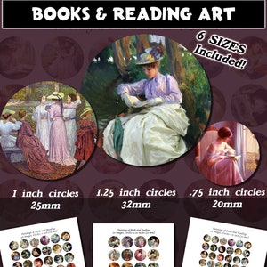 Frauen lesen Kunst, runde Bilder mit 6 Größen enthalten! Nach dem Kauf herunterladen und ausdrucken