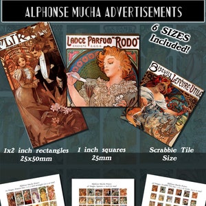 Alphonse Mucha Drucke, viktorianische Werbung, Quadrate und Rechtecke in 6 Größen inklusive! Nach dem Kauf herunterladen und ausdrucken
