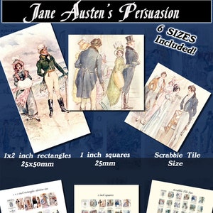Jane Austen Illustrations, Persuasion, Squares and Rectangles with 6 sizes included! Download and print upon purchase