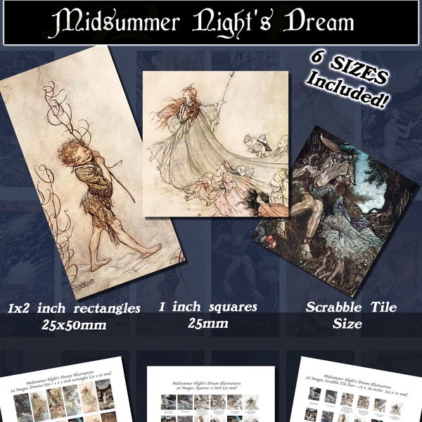 Midsummer Nights Dream Prints, Arthur Rackham Art, Squares et Rectangles avec 6 tailles incluses ! Télécharger et imprimer lors de l'achat