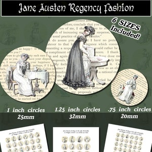 Jane Austen Regency Dress, #2, Round images with 6 sizes included! Download and print upon purchase