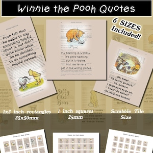Winnie de Poeh-citaten met originele illustraties in kleur, vierkanten en rechthoeken, inclusief 6 maten! Downloaden en afdrukken bij aankoop