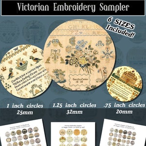 Victorian Embroidery Samplers, Round Images (Digital Download)