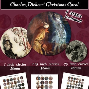 Canto di Natale di Dickens, illustrazioni, immagini rotonde con 6 dimensioni incluse! Scarica e stampa dopo l'acquisto