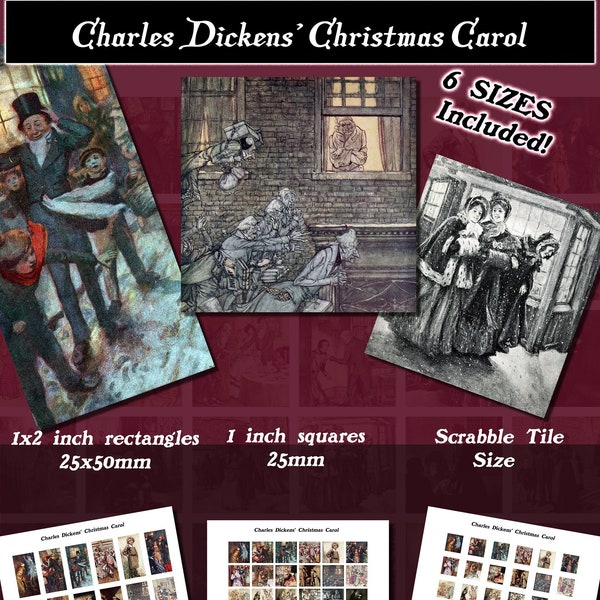Dickens' Christmas Carol, Illustrations, Squares and Rectangles with 6 sizes included! Download and print upon purchase