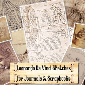 Schizzi Leonardo da Vinci, Junk Journal Kit, Scarica e stampa al momento dell'acquisto