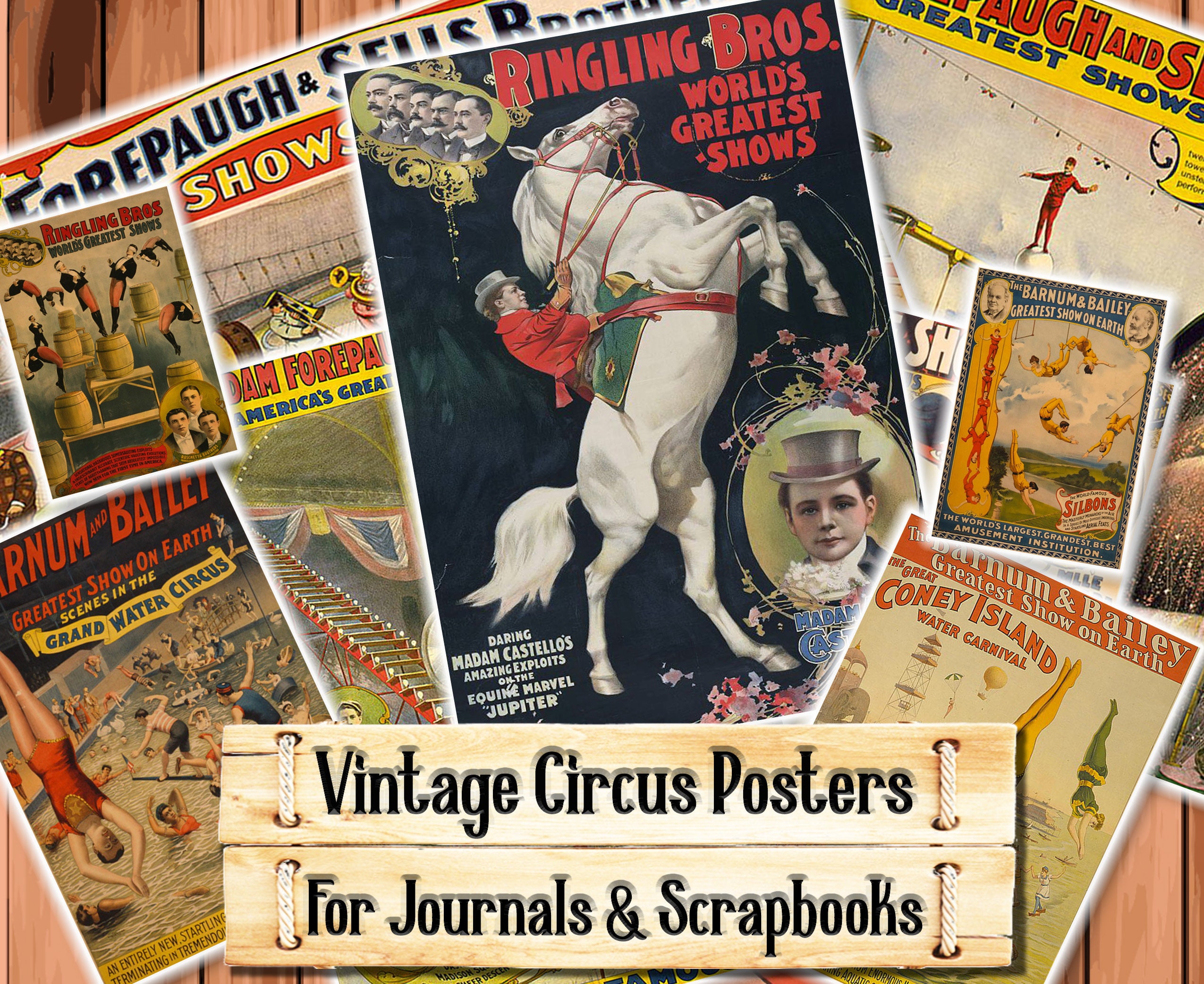 Vintage Circus Posters From the 1800's, Junk Journal Kit