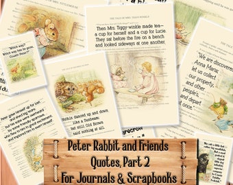 Beatrix Potter Book Quotes Part 2, Peter Rabbit and Friends, Junk Journal Kit, Download and print upon purchase