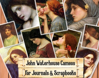 John William Waterhouse Art, Cameos, Junk Journal Kit, Download and print upon purchase