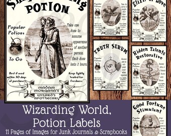Wizarding World Art | Potion Apothecary Labels | Witchcraft Supplies | Junk Journal and Scrapbook Digital Download