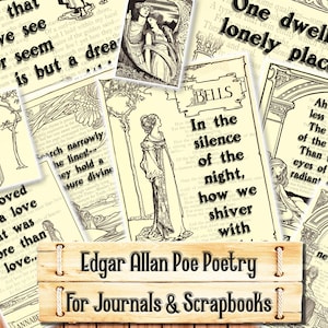Edgar Allan Poe Poëzie, Junk Journal Kit, downloaden en afdrukken bij aankoop
