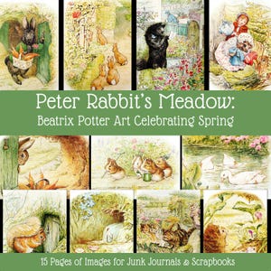 Beatrix Potter Art, Celebrating Spring, Junk Journal Kit, Book Lover Gift, Instant Download