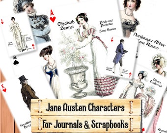 Jane Austen Books, Playing Cards, Junk Journal Kit, Download and print upon purchase