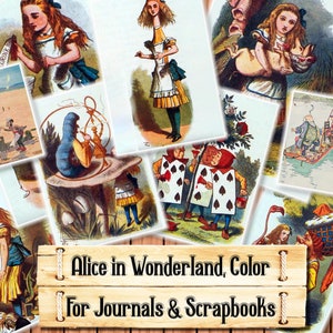 Arte de Alicia en el País de las Maravillas, Impresiones en color, Junk Journal Kit, Descargar e imprimir al momento de la compra