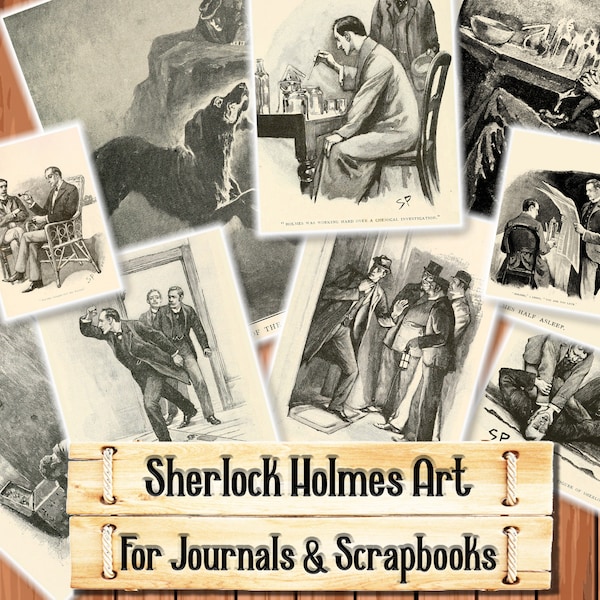 Sherlock Holmes Art Prints, Junk Journal Kit, Download and print upon purchase