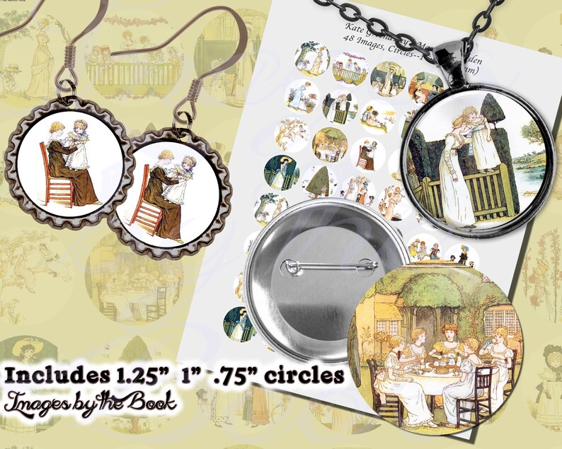 Digital Collage Sheets ONE INCH CIRCLES 25mm Victorian Children Playing with 1.25 inch size included