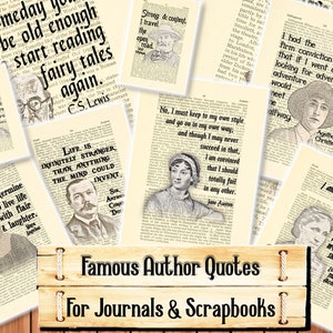 Famous Authors Quotes, Junk Journal Kit, Download and print upon purchase
