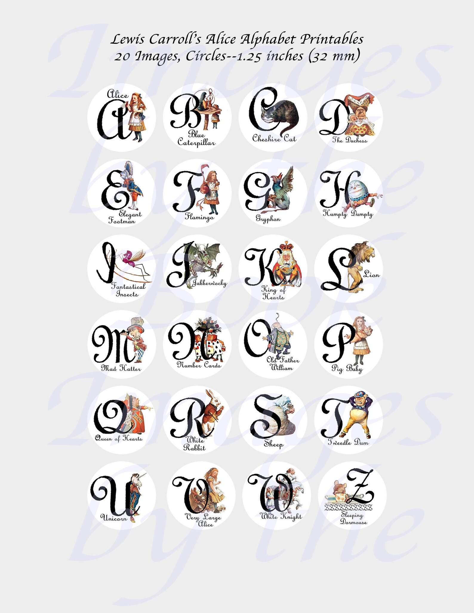 Alice in Wonderland Alphabet Letters Round images with 6 Etsy