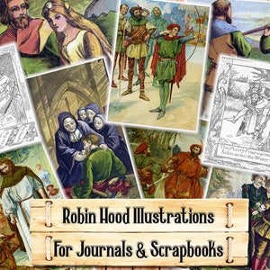 Robin Hood Illustrations, Junk Journal Kit, Télécharger et imprimer lors de l'achat