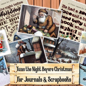 Twas the Night Before Christmas, Junk Journal Kit, Download and print upon purchase