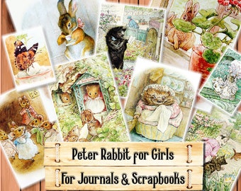 Beatrix Potter Books, Girls Nursery Decor, Junk Journal Kit, Download and print upon purchase