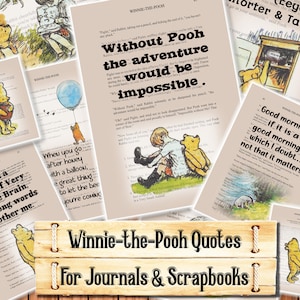 Winnie-The-Pooh Citaten met, Originele Illustraties in Kleur, Junk Journal Kit, Downloaden en afdrukken bij aankoop