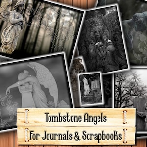 Cemetery Angel Statues, Junk Journal Kit, Download and print upon purchase