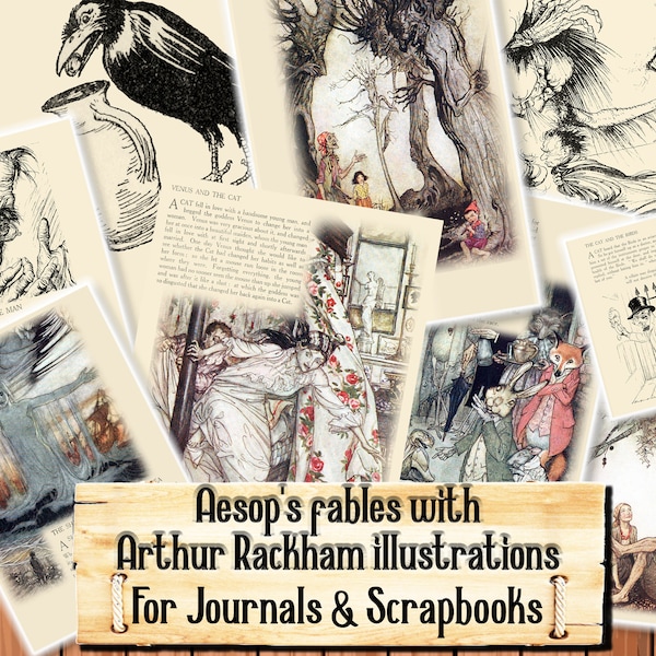 Aesop's Fables Art, Arthur Rackham Illustrations, Junk Journal Kit, Download and print upon purchase