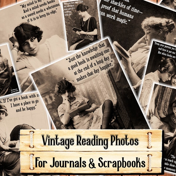 Fotos antiguas, citas de lectura, lectura de mujeres, kit de diario basura, descargar e imprimir al realizar la compra